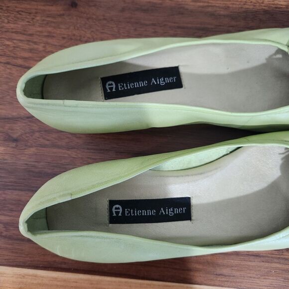 Etienne Aigner Lime Green Pumps Heels Womens 8.5 M Gardener Leather Stacked Heel - Picture 6 of 13